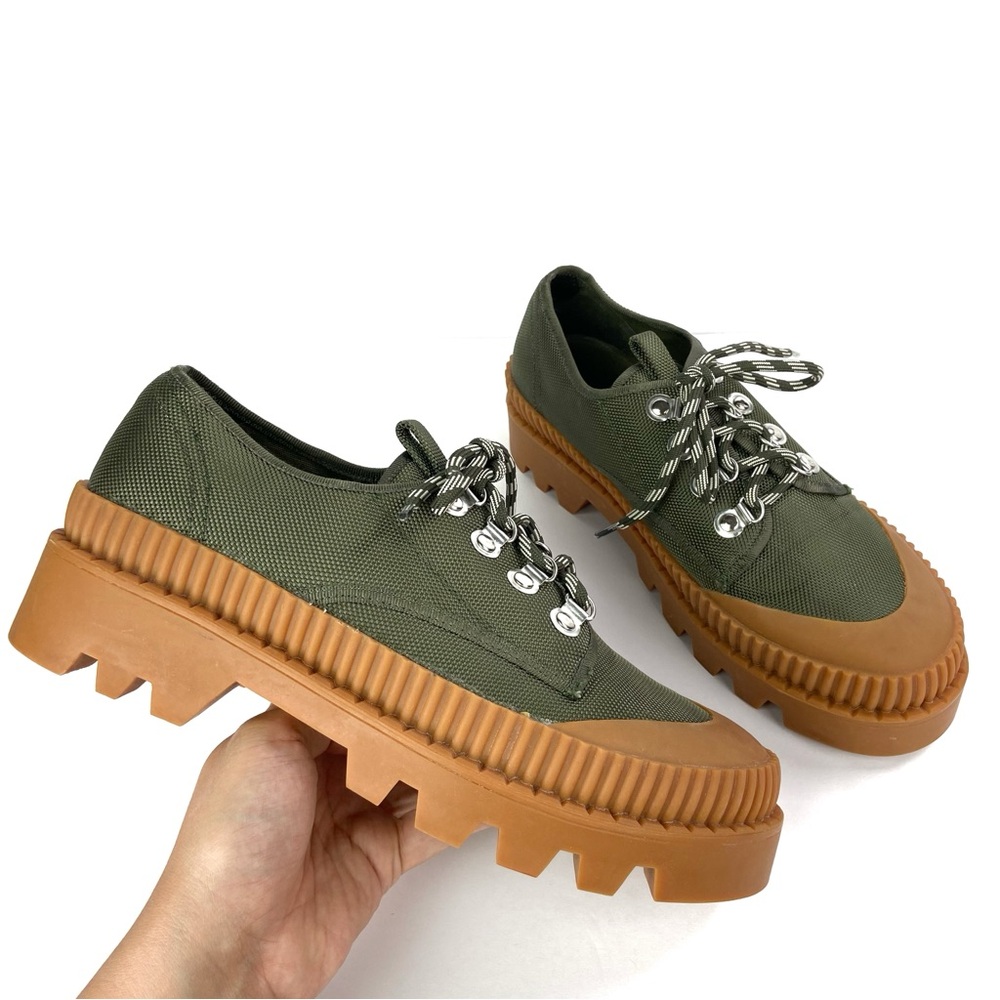 JEFFREY CAMPBELL Green Canvas Rubber Platform Lug Lace Up 11 Chunky